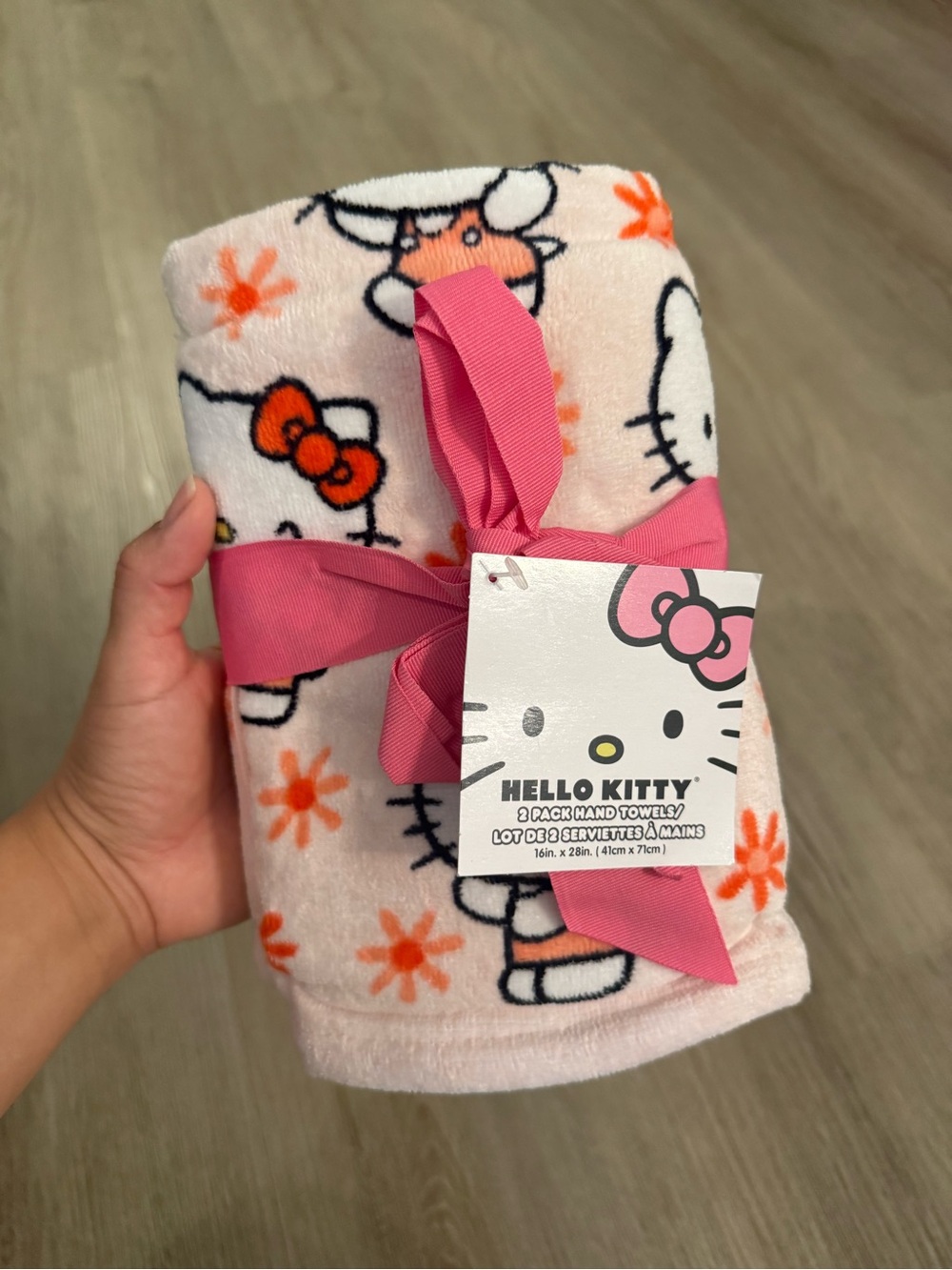 Hello Kitty Pink and Orange Floral Hand Towels - 2 Pack